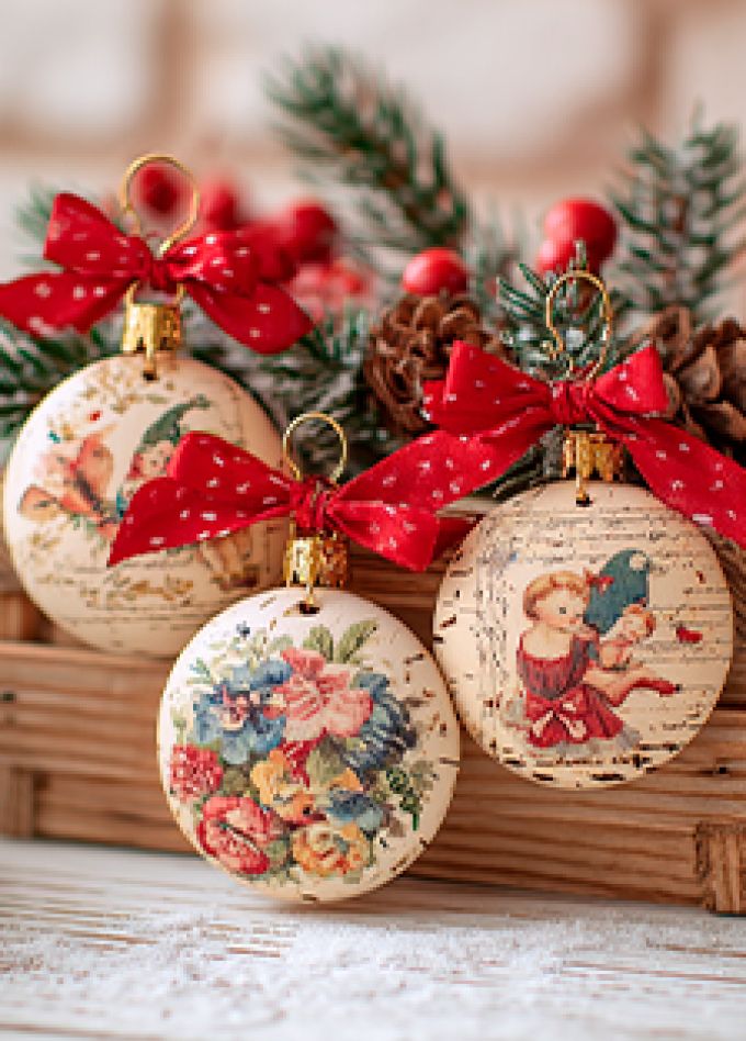 Арт-бокс: роспись и декупаж деревянных елочных игрушек.